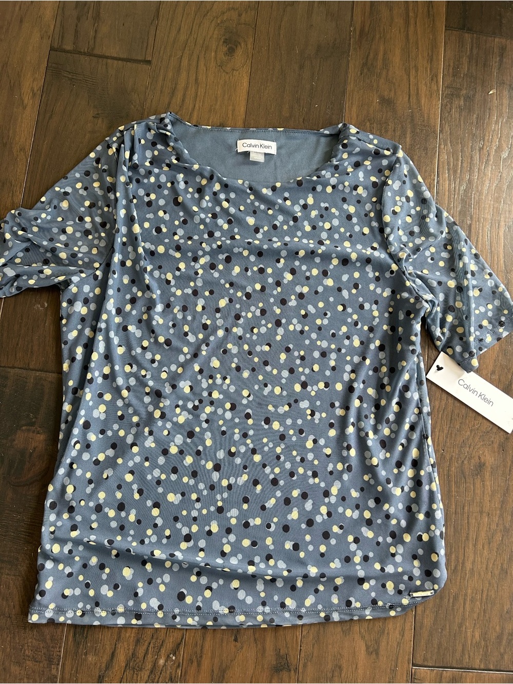 Calvin Klein Blue Polka Dot Short Sleeve Top size M
